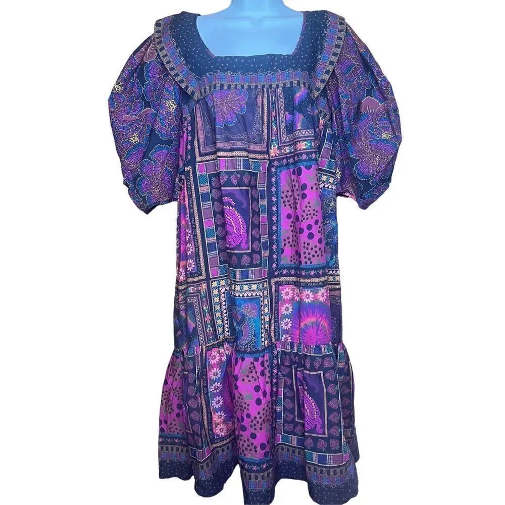 Farm Rio Mixed Scarves Patchwork Frill Layered Dress NWT Size Small - Picture 3 of 8